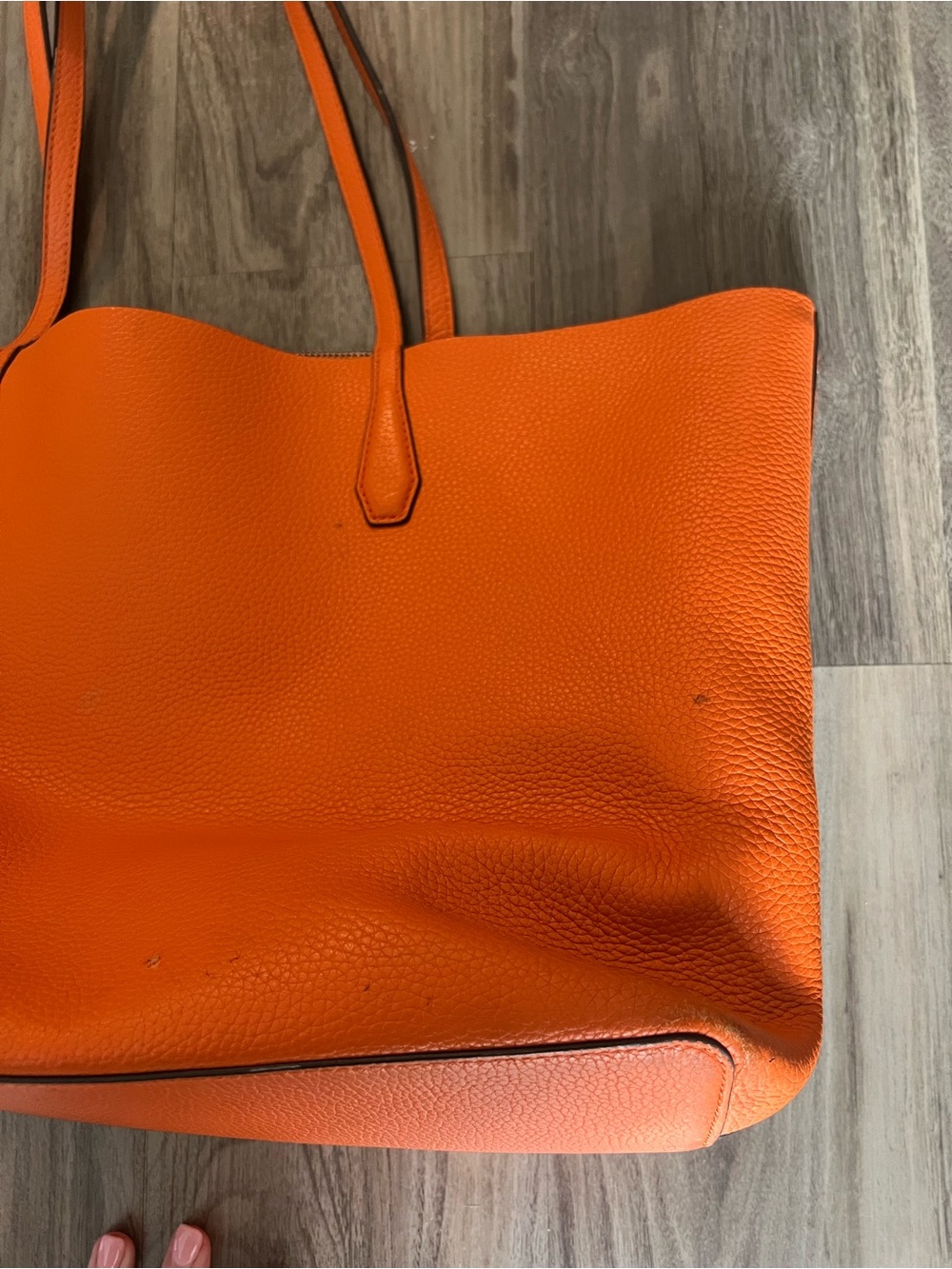 Tory Burch Bright Orange Pebbled Leather Tote - Picture 6 of 10